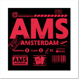 Vintage Amsterdam AMS Airport Code Travel Day Retro Travel Tag Posters and Art